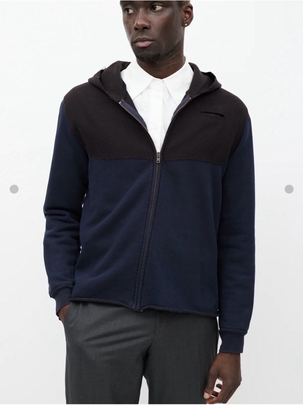 Miu Miu Two-Tone Navy and Black Zip-Up Hoodie Sweater